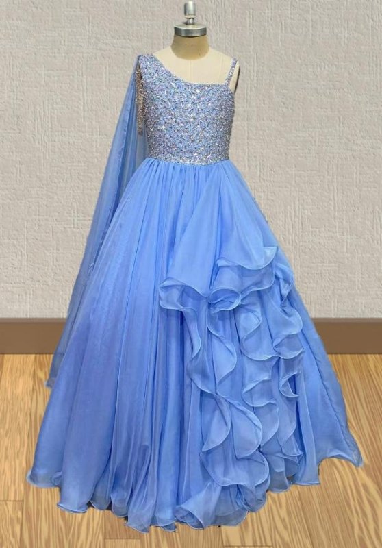 GLitter Sky Blue Pageant Dresses For Juniors - ToddlerPageantDress