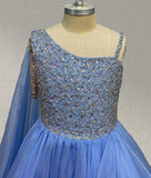 GLitter Sky Blue Pageant Dresses For Juniors - ToddlerPageantDress