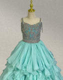 Glitz Beaded Bodice Mint Pageant Gown for Miss Teen - ToddlerPageantDress