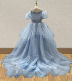 Glitzly Beaded Bodice Sky Blue Miss Teen Evening Gown - ToddlerPageantDress