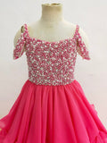 Gorgeous Couture Chiffon Fuchsia Long Pageant Gown - ToddlerPageantDress