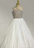 Gorgeous White Glitter Pageant Dresses For Juniors - ToddlerPageantDress