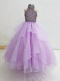 Halter Sparkly Little Girls Lilac Pageant Ball Gown - ToddlerPageantDress