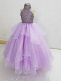 Halter Sparkly Little Girls Lilac Pageant Ball Gown - ToddlerPageantDress