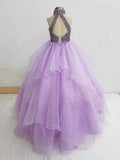 Halter Sparkly Little Girls Lilac Pageant Ball Gown - ToddlerPageantDress