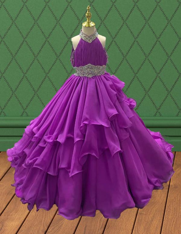 Junior Miss Purple Prom Couture with Layered Skirt - ToddlerPageantDress