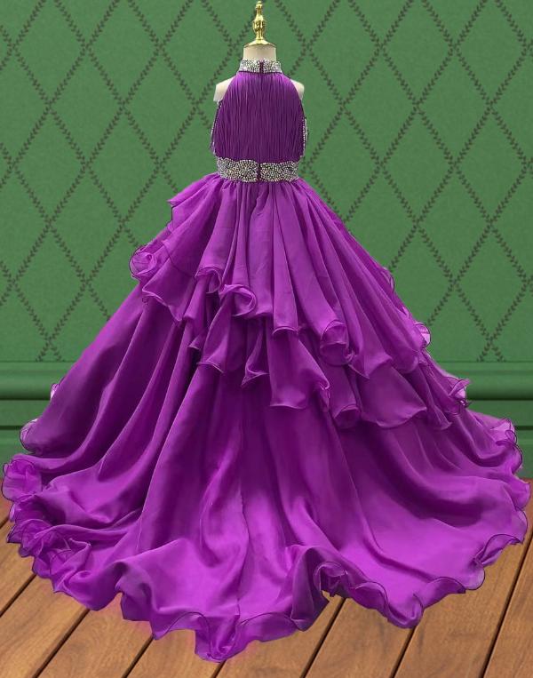 Junior Miss Purple Prom Couture with Layered Skirt - ToddlerPageantDress