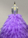 Little Girls Purple Prom Dress with Beaded Bodice - ToddlerPageantDress