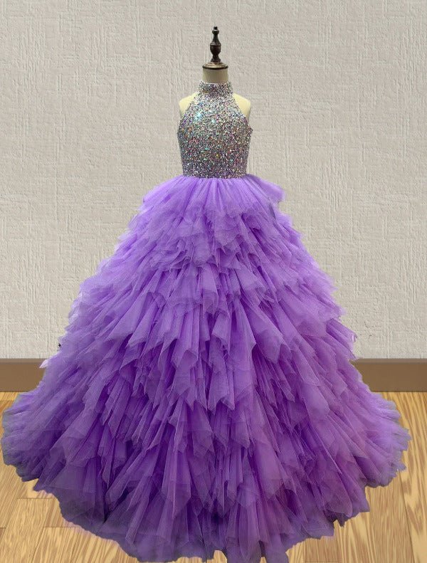 Little Girls Purple Prom Dress with Beaded Bodice - ToddlerPageantDress