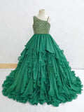 One Shoulder Multilayer Charming Sparkly Pageant Dress - ToddlerPageantDress