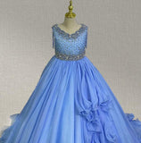 Sky Blue Beaded Bodice Miss Teen Prom Gown - ToddlerPageantDress