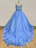 Sky Blue Beaded Bodice Miss Teen Prom Gown - ToddlerPageantDress