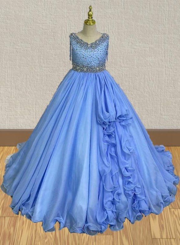 Sky Blue Beaded Bodice Miss Teen Prom Gown - ToddlerPageantDress