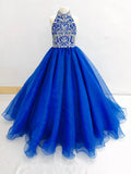 Sparkly Beaded Bodice Young Girl Royal Blue Pageant Dress - ToddlerPageantDress