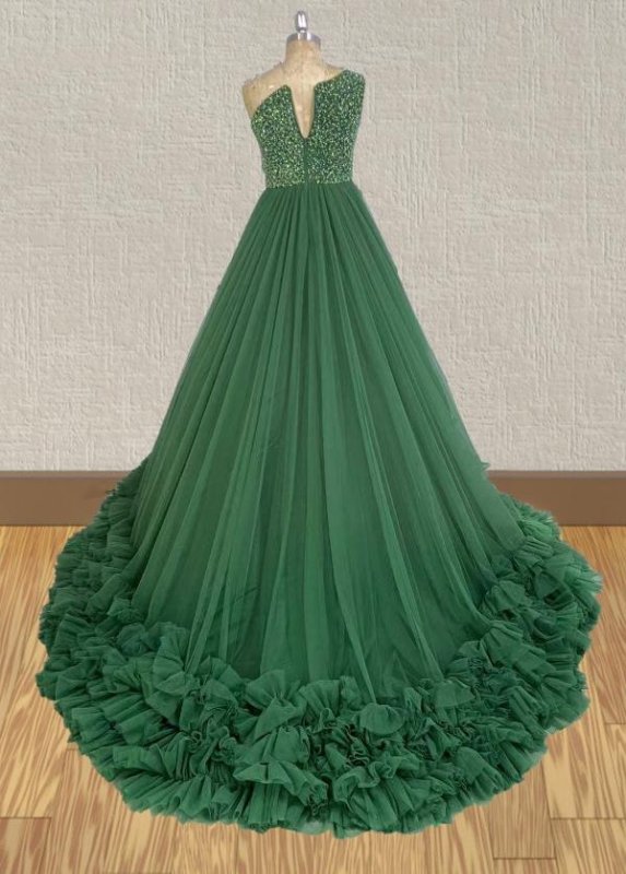 Stunning Beded Bodice Little Child Green Ball Gown - ToddlerPageantDress