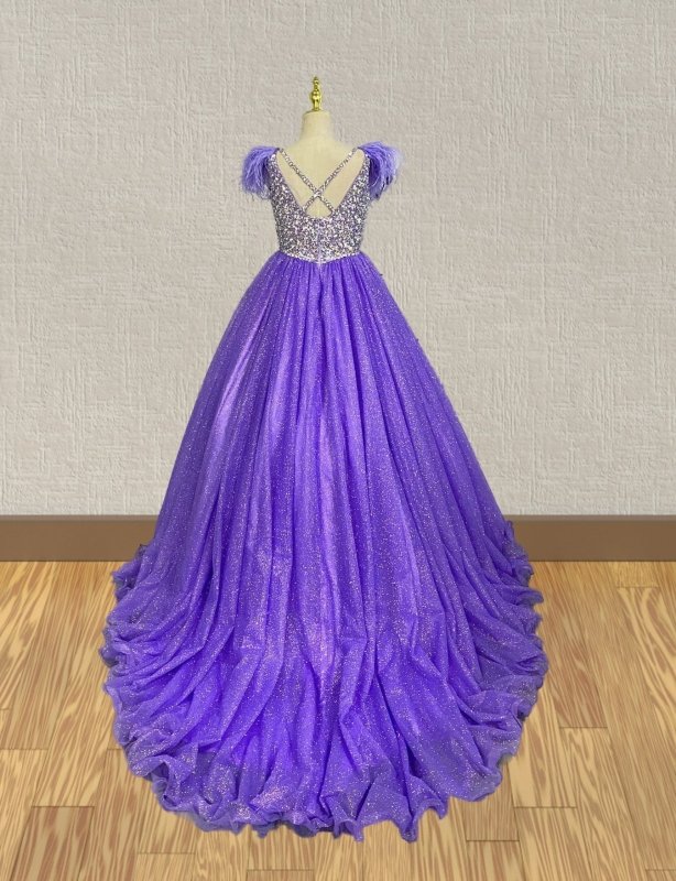 Stunning Purple Formal Dress with Feather for Youth - ToddlerPageantDress