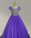 Stunning Purple Formal Dress with Feather for Youth - ToddlerPageantDress