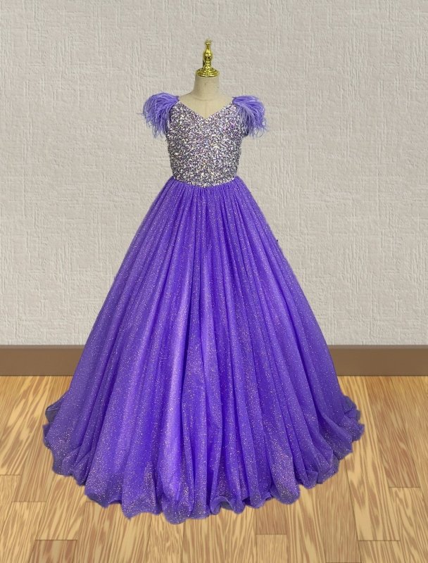 Stunning Purple Formal Dress with Feather for Youth - ToddlerPageantDress