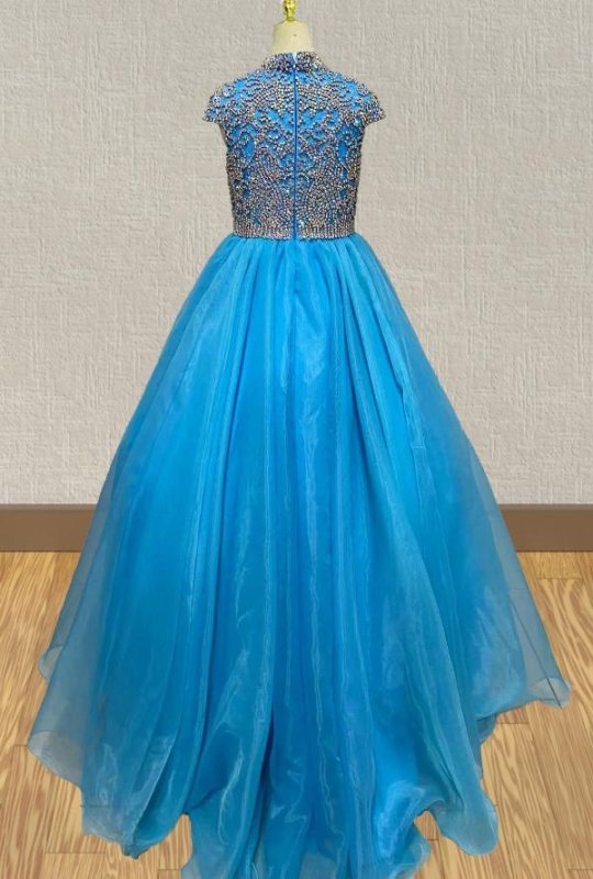 Teenage Cap Sleeve Sparkly Long Evening Gown - ToddlerPageantDress