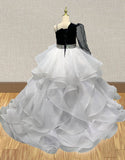 Teenage Girls Long Sleeve white and black Pageant Couture - ToddlerPageantDress