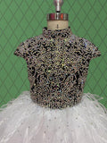 Young Girls White Glitter Pageant Dress with Feather - ToddlerPageantDress