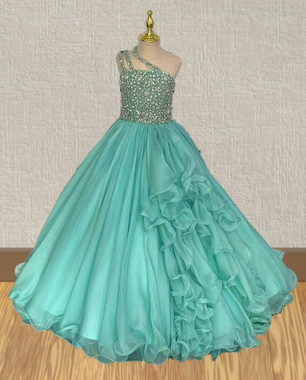 Youth Glitter Formal Dress with Multilayer Skirt - ToddlerPageantDress