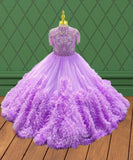 Youth Lilac Prom Couture With Heavey Beaded and Applique - ToddlerPageantDress