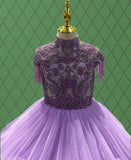 Youth Lilac Prom Couture With Heavey Beaded and Applique - ToddlerPageantDress