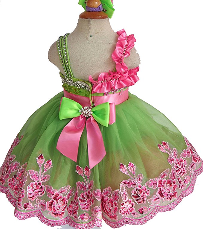 Charming Beaded Bodice Little Girl/Baby Girl/Kids/Toddler Pageant Dress With Hair bow - ToddlerPageantDress