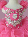 Custom Made Infant Illusion Fuchsia Cupcake Pageant Dress with Hair bow - ToddlerPageantDress