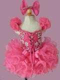 Custom Made Infant Illusion Fuchsia Cupcake Pageant Dress with Hair bow - ToddlerPageantDress