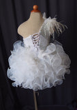 Custom Made Little Girl/Toddler/Baby Feather White Cupcake Pageant Dress - ToddlerPageantDress