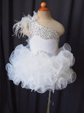 Custom Made Little Girl/Toddler/Baby Feather White Cupcake Pageant Dress - ToddlerPageantDress