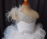 Custom Made Little Girl/Toddler/Baby Feather White Cupcake Pageant Dress - ToddlerPageantDress