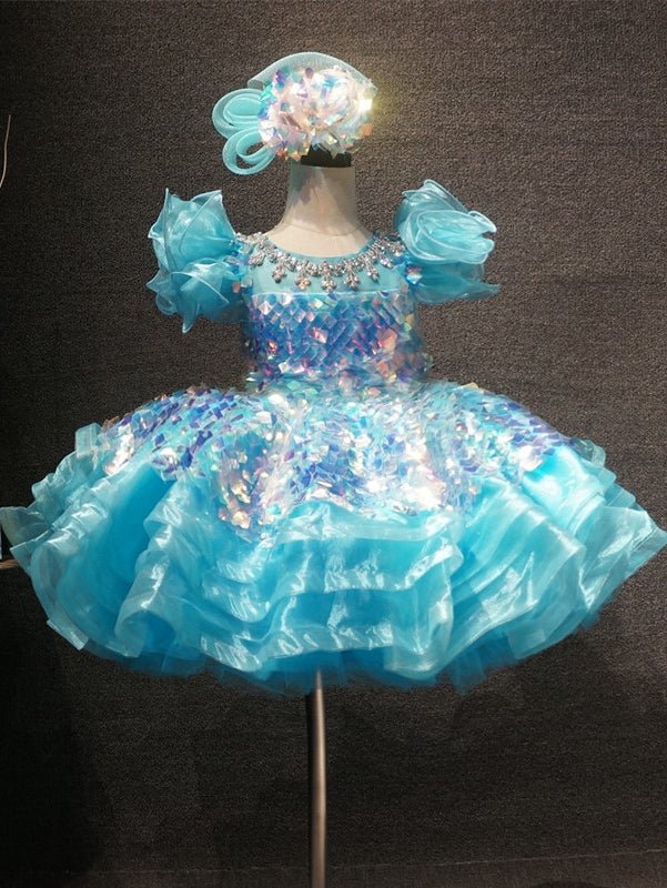 Glitz Beaded Bodice Baby Girl Pageant Dress with Hair bow - ToddlerPageantDress