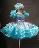 Glitz Beaded Bodice Baby Girl Pageant Dress with Hair bow - ToddlerPageantDress