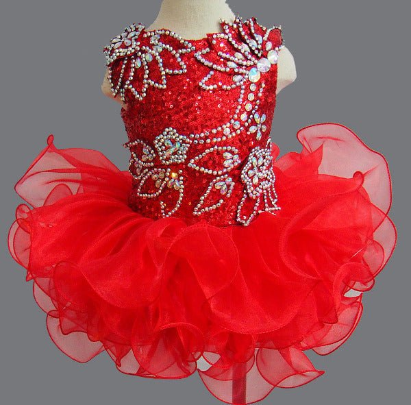 Glitz Beaded Bodice Little Miss/baby Girl/Toddler Red Cupcake Pageant Dress - ToddlerPageantDress