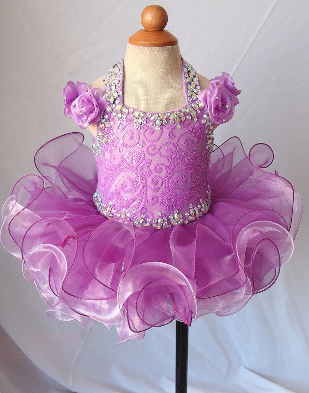 Halter Beaded and Sequins Off the Shoulder Cupcake Pageant Dress - ToddlerPageantDress