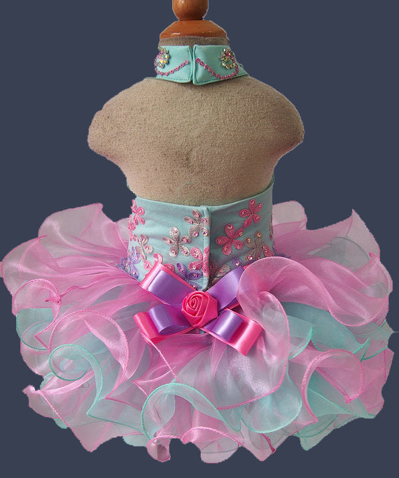 Halter Beaded Lace Little Girl Cupcake Pageant Dress - ToddlerPageantDress