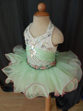 Halter V Neck Beaded Embroidery Bodice Baby Girl Pageant Dress - ToddlerPageantDress