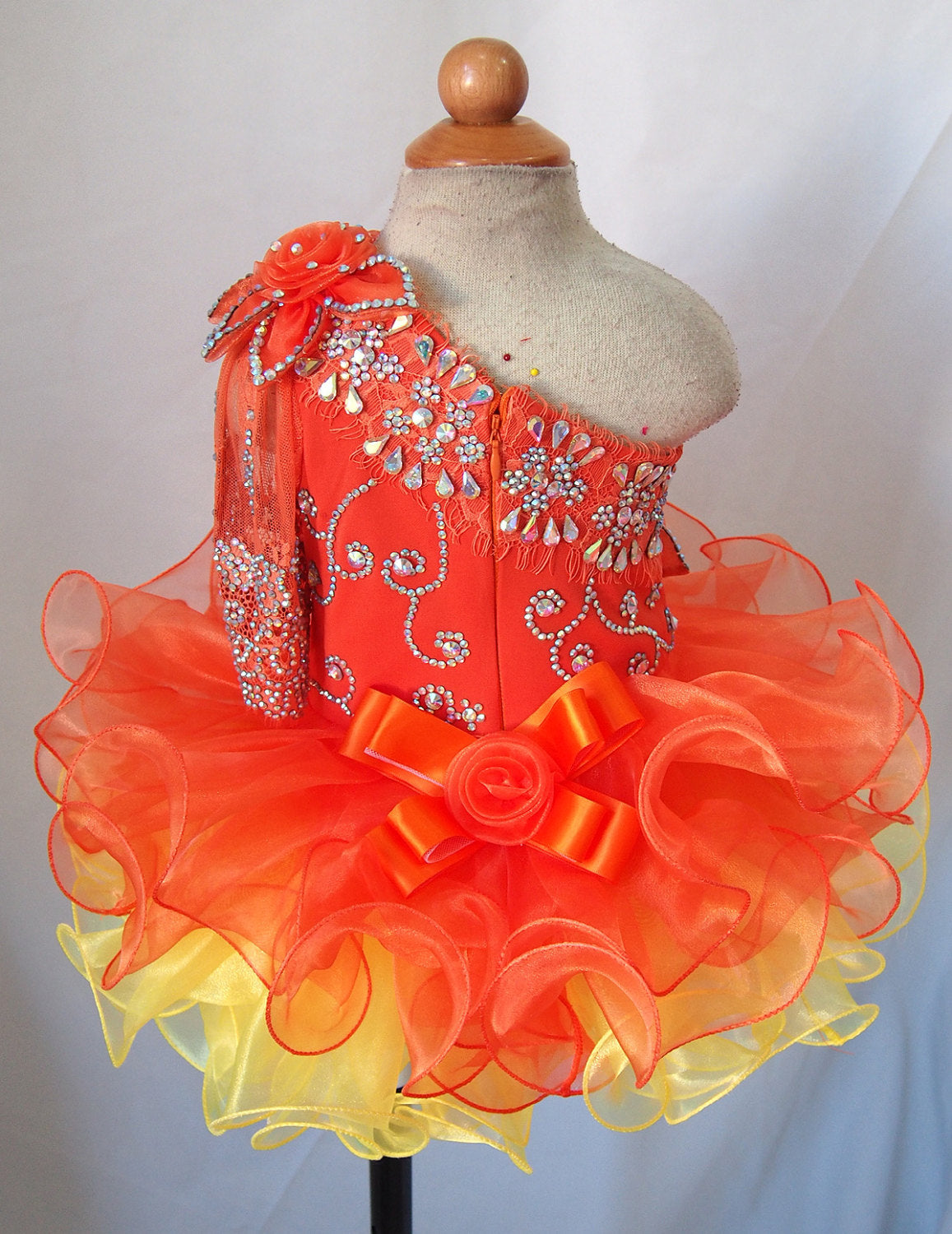 One Shoulder Beaded Bodice Little Miss/Baby Girl/Baby Miss Pageant Dress - ToddlerPageantDress