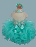 Mint Beaded Bodice Infant Glitz Cupcake Pageant Dress with Hair Bow - ToddlerPageantDress