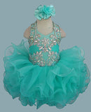 Mint Beaded Bodice Infant Glitz Cupcake Pageant Dress with Hair Bow - ToddlerPageantDress