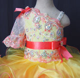 One Shoulder Lace Little Girl Glitz Beaded Bodice Cupcake Pageant Dress - ToddlerPageantDress