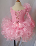 One Shoulder Pink Lace Little Girl Natural Cupcake Pageant Dress - ToddlerPageantDress