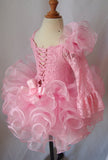 One Shoulder Pink Lace Little Girl Natural Cupcake Pageant Dress - ToddlerPageantDress