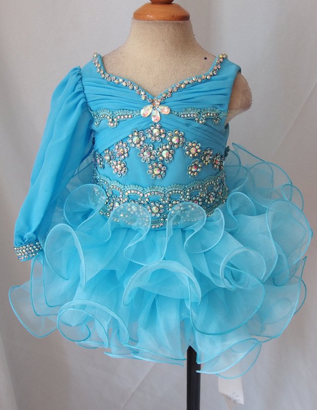 One Sleeve Glitz Beaded and Lace Cupcake Pageant Dress For Little Girls - ToddlerPageantDress