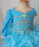 One Sleeve Glitz Beaded and Lace Cupcake Pageant Dress For Little Girls - ToddlerPageantDress